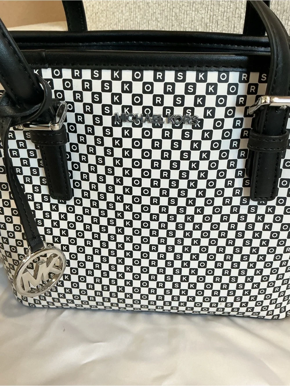 Michael Kors Jet Set Travel XS Carryall Tote - Black & White Cube Print